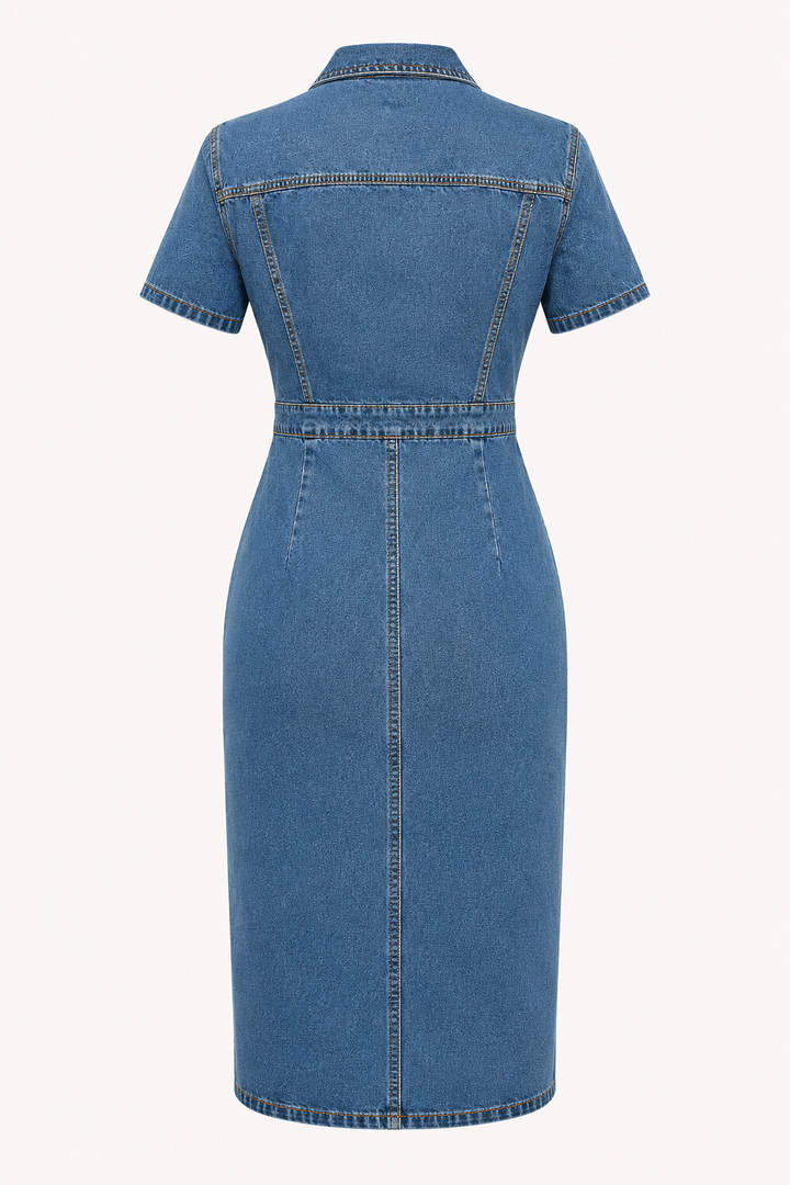 Robe midi boutonnée femme, style élégant et confortable, idéale pour un look chic et décontracté.