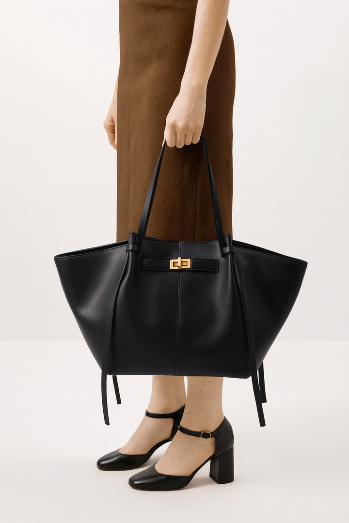 Grand sac à main café élégant pour femmes, accessoire de mode sophistiqué pour le bureau ou les sorties.