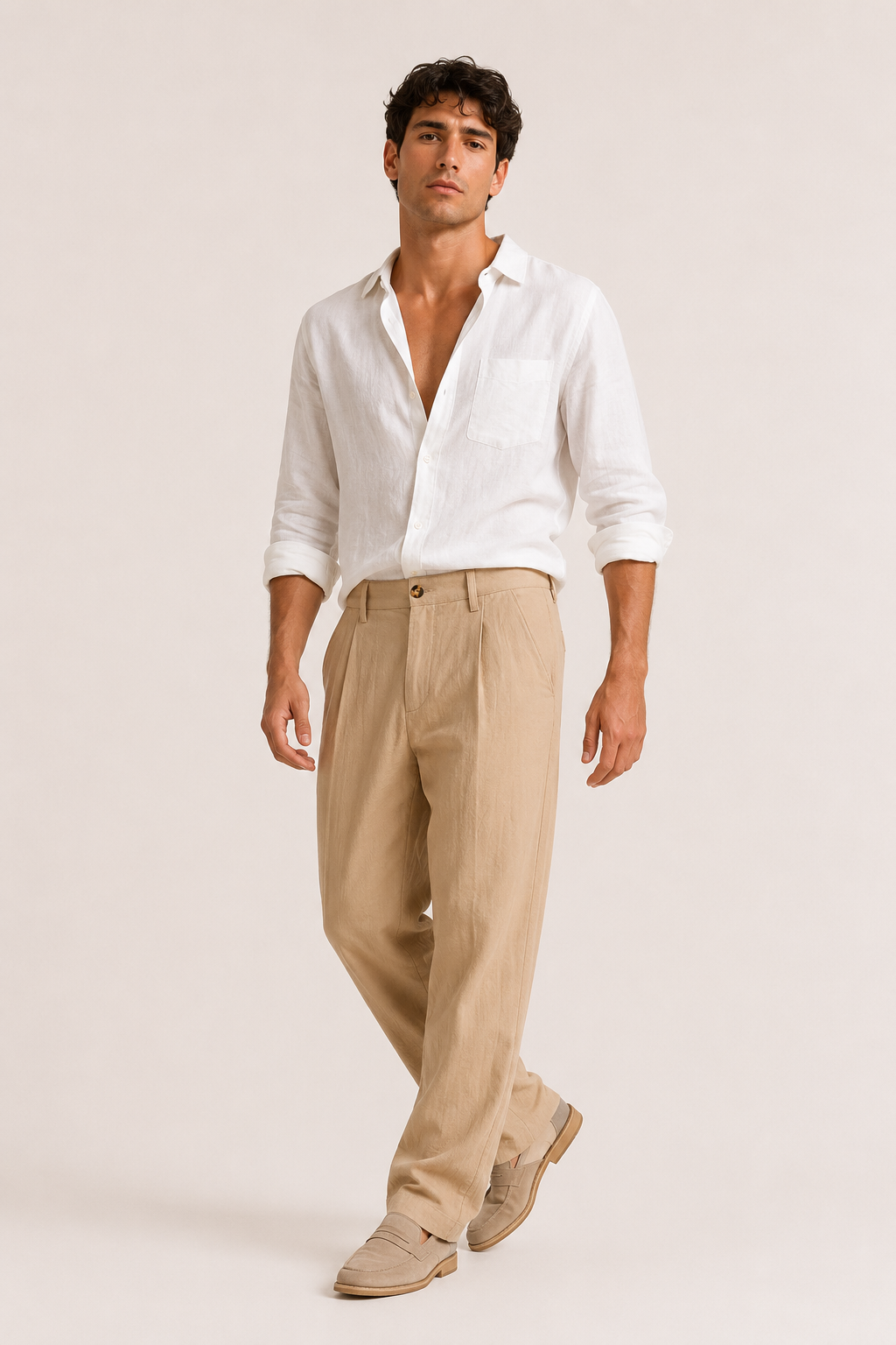 Pantalon de costume homme ample, jambe droite. Élégant et confortable pour un style business ou décontracté.