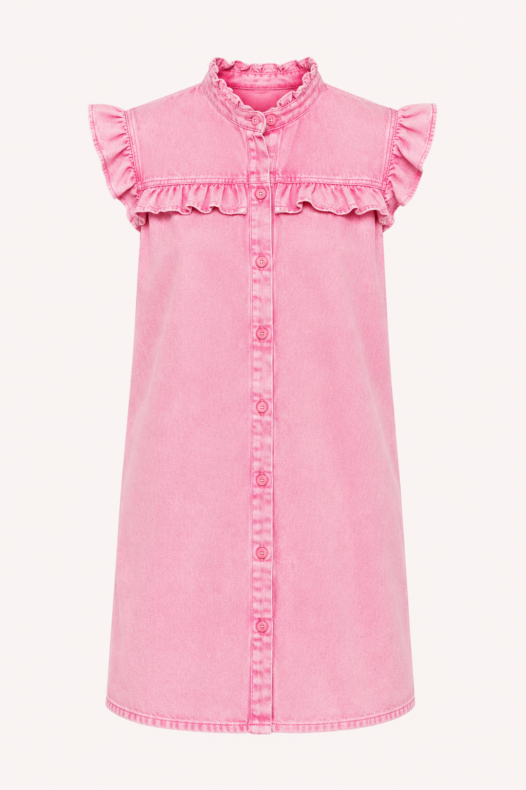 Tenue décontractée chic: robe courte à volants pour femme avec boutons. Idéale pour l'été, mode féminine polyvalente.