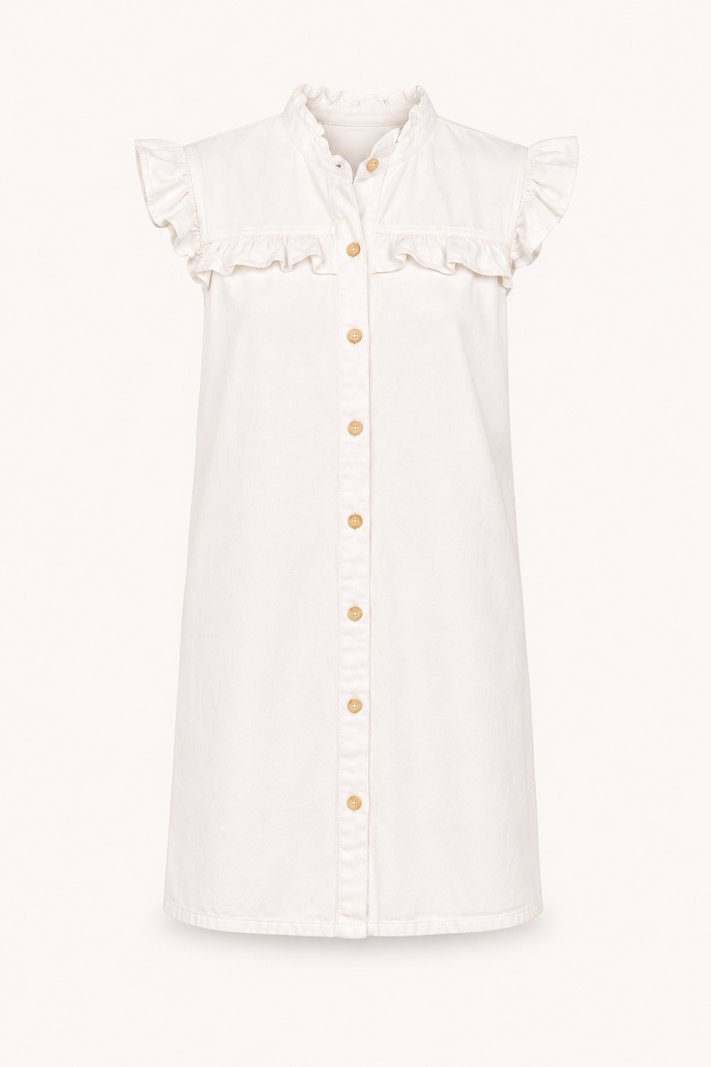 Robe courte femme à volants et boutons, style décontracté chic pour l'été. Mode féminine polyvalente.
