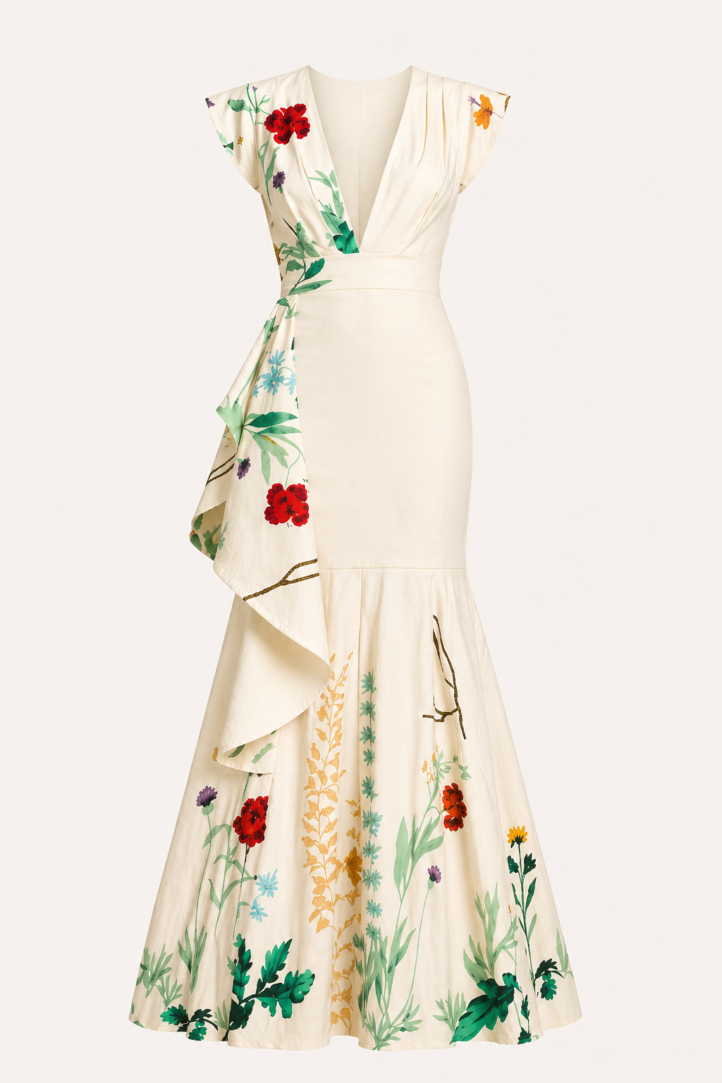 Robe longue fleurie décolleté V femme. Design fluide et élégant pour un confort optimal en été. Style chic et féminin.