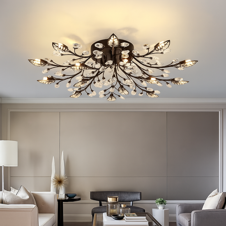 Lampe de plafond moderne en cristal, design chic pour salon. Éclairage LED élégant et minimaliste.