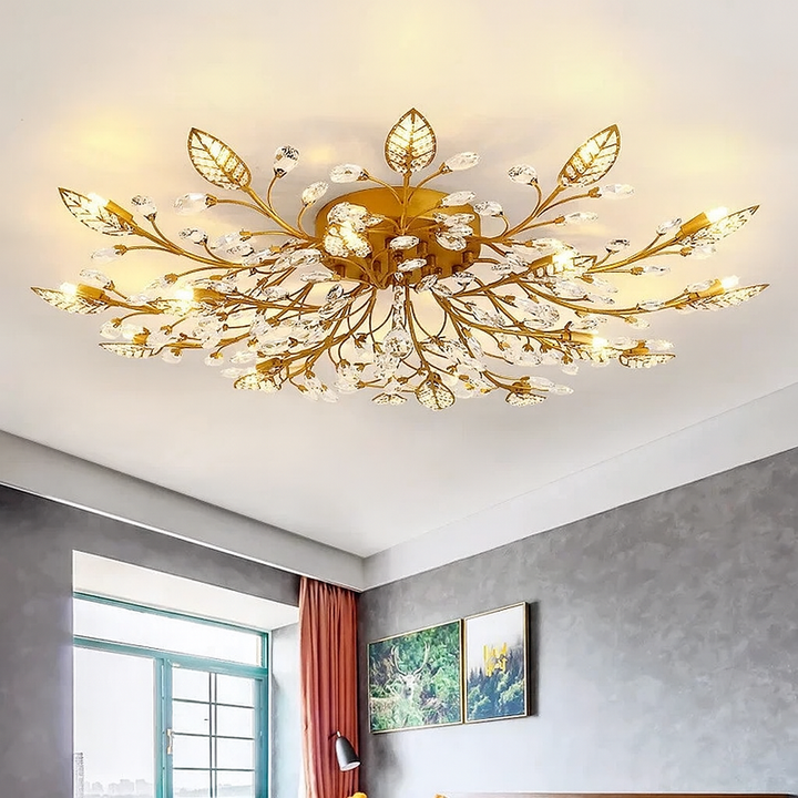 Luminaire de plafond LED avec cristaux scintillants, style moderne. Apporte une touche de luxe à l'intérieur.