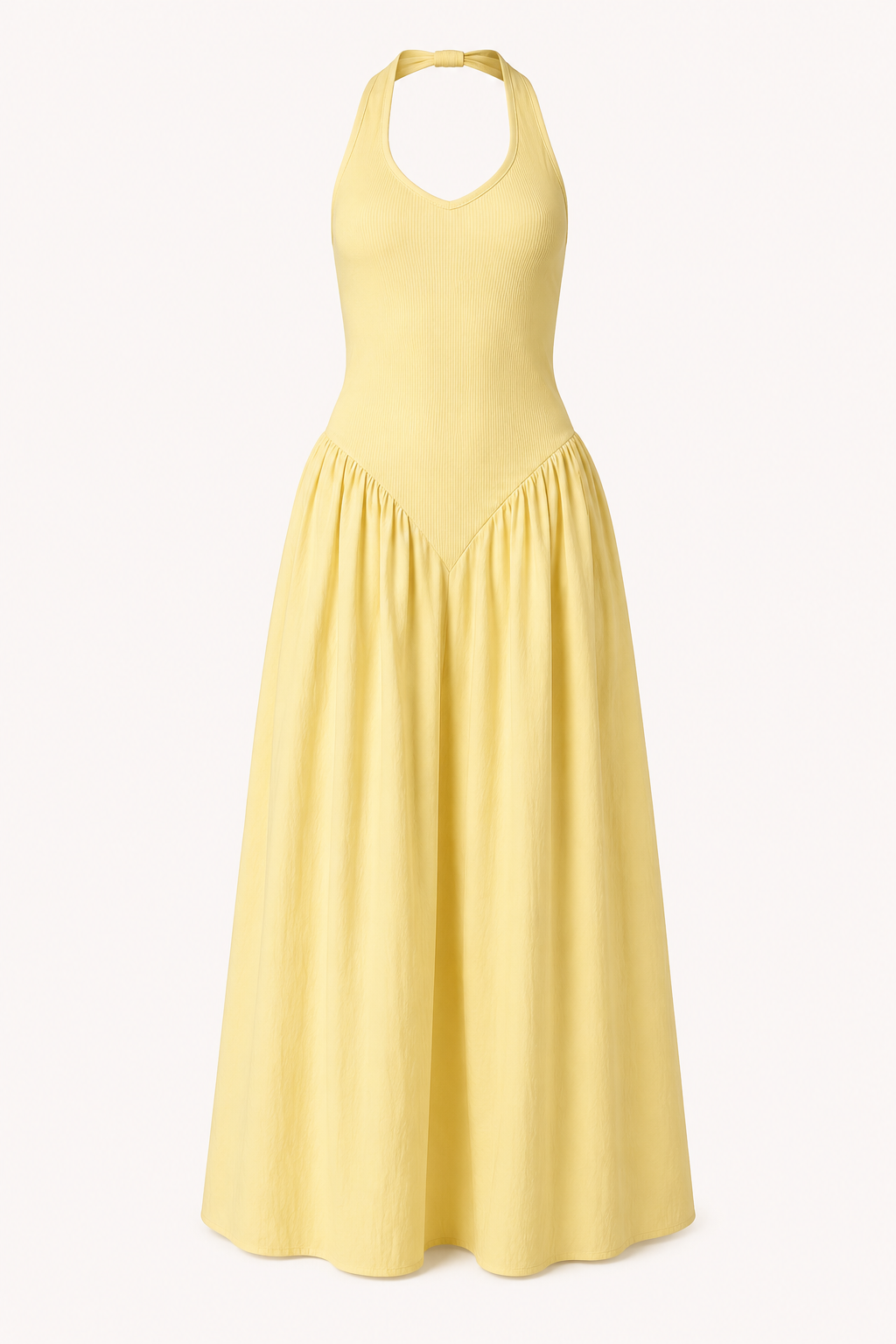 Robe d'été longue jaune fluide et élégante pour femme, confortable, idéale pour la plage ou les soirées estivales.