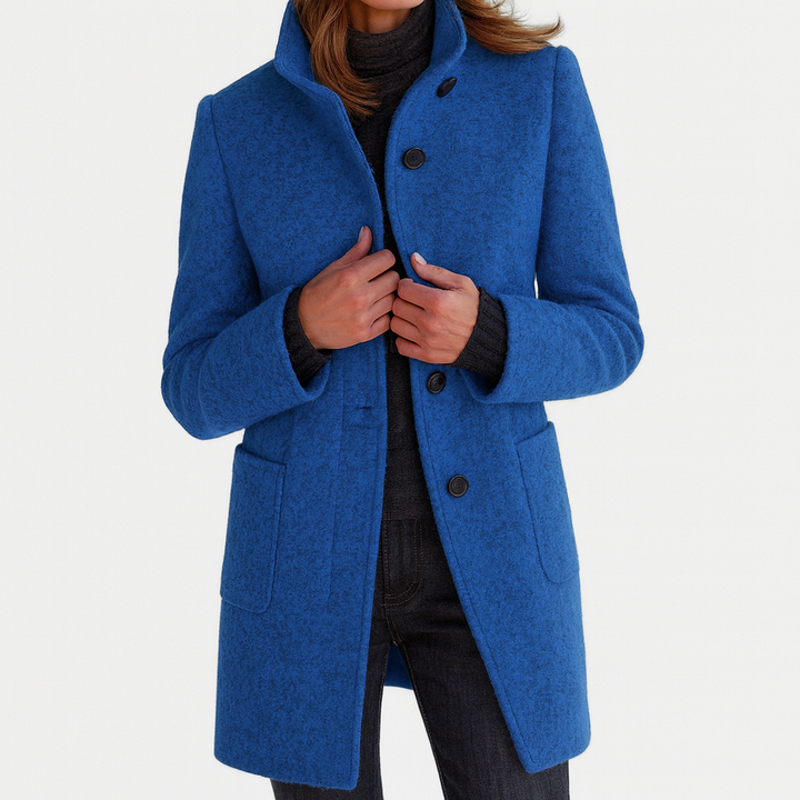 Veste femme en laine mélangée, col montant. Chaude et élégante pour l'hiver.