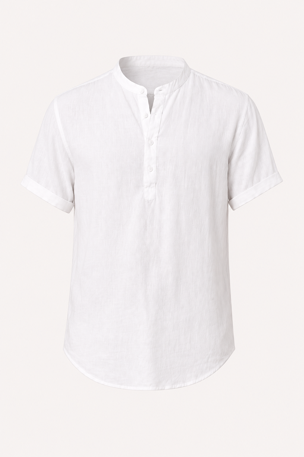 Chemise homme chic décontractée, col mao, manches courtes, mode masculine pour l'été.