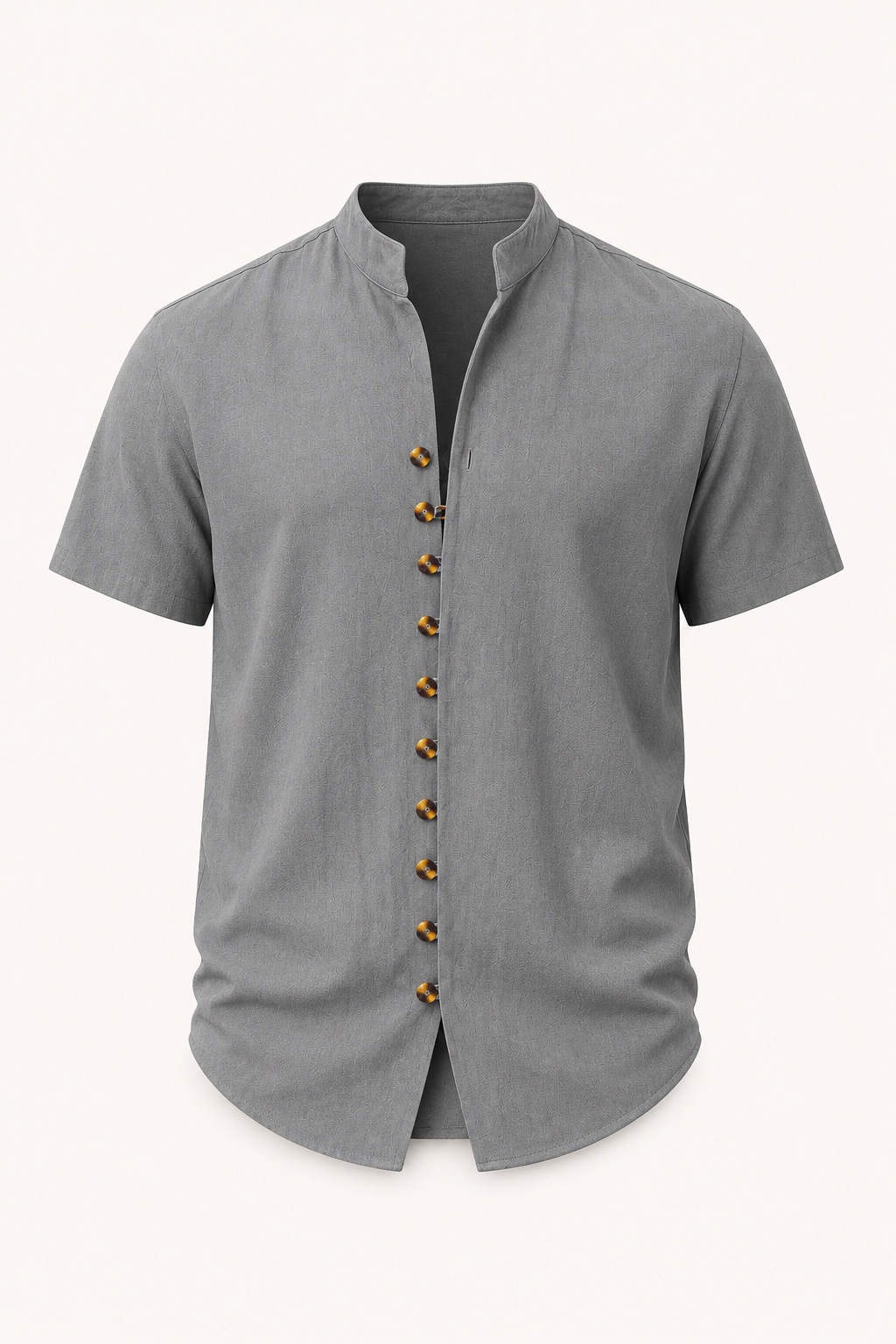 Chemise décontractée homme à col mao et manches courtes. Idéale pour les chaudes journées d'été et la plage.