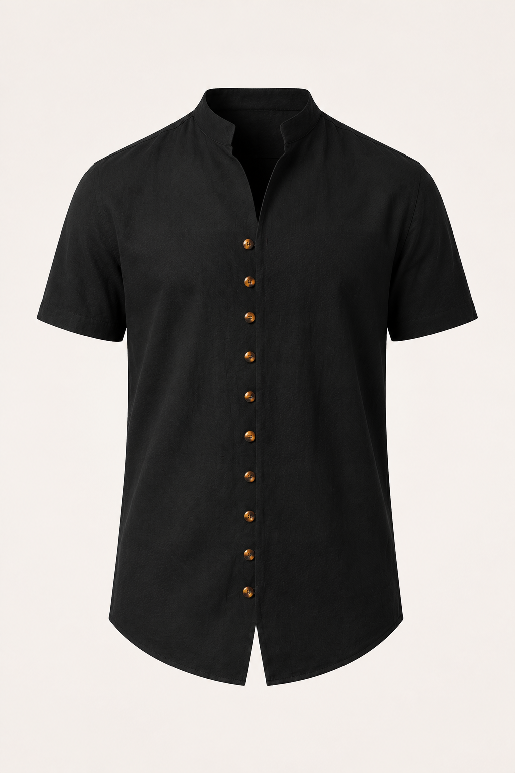 Chemise homme décontractée, col mao, manches courtes. Look estival parfait pour la plage ou les vacances.
