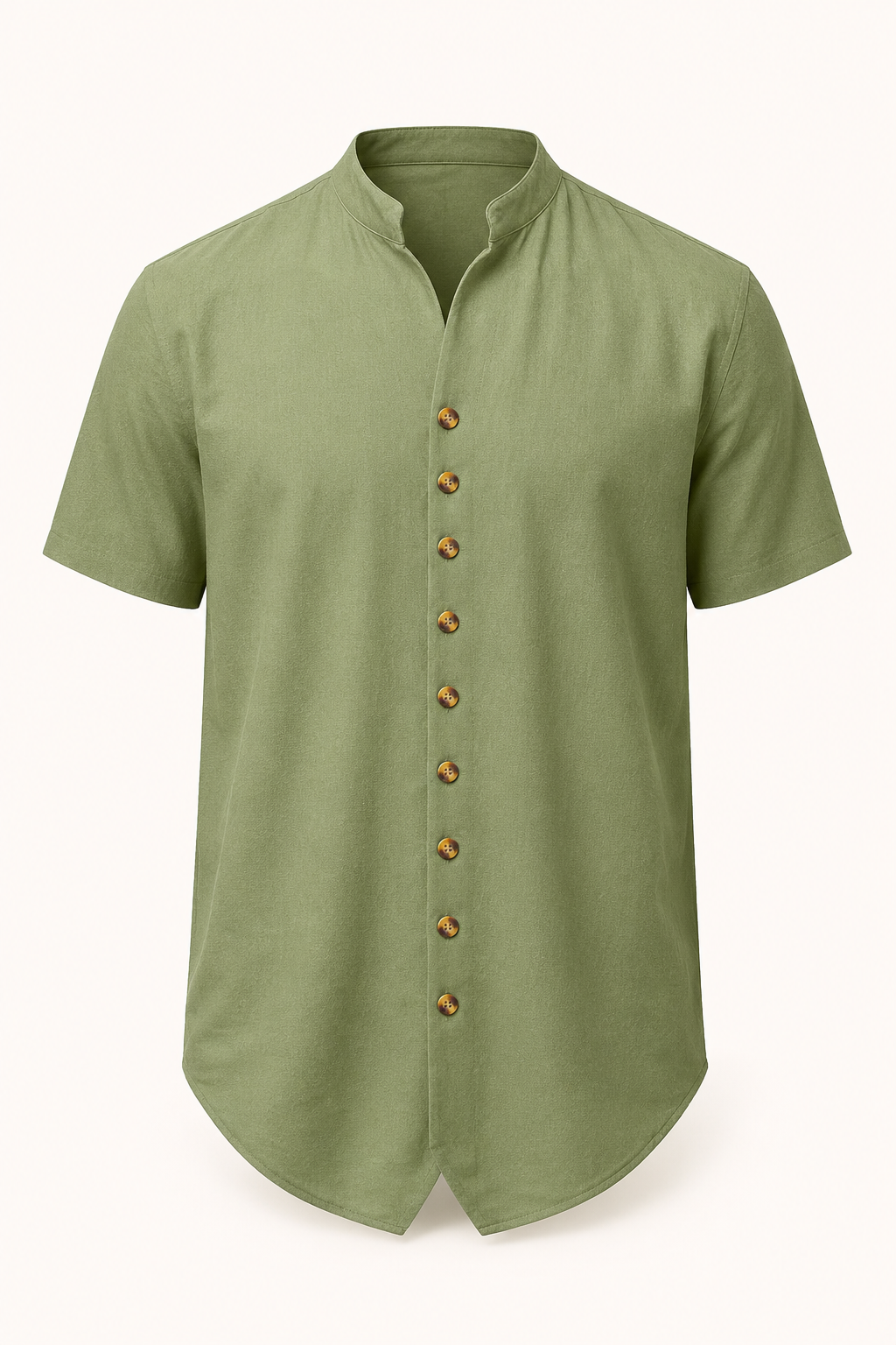 Chemise homme légère col mao manches courtes, vêtement idéal pour les vacances d'été décontractées.