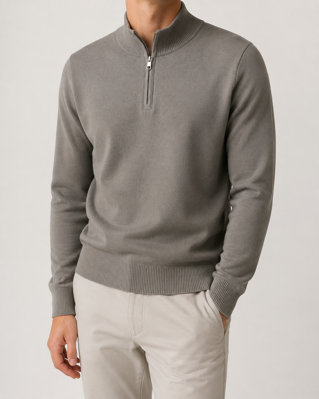 Pull homme casual, col montant zippé, chaud et confortable pour automne/hiver.