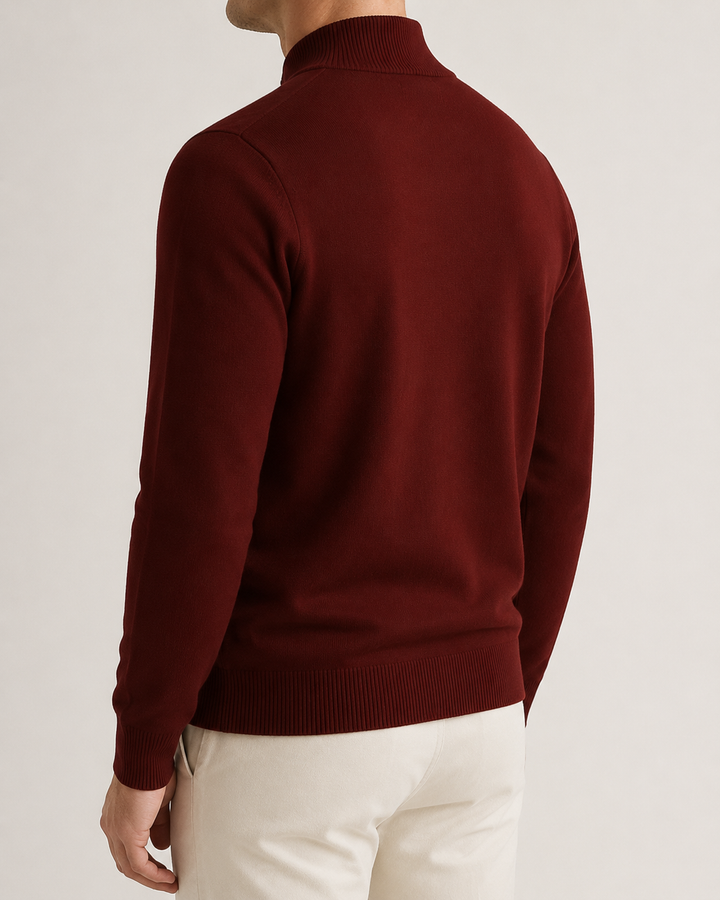 Pull homme grande taille, col montant zippé, confortable et élégant pour les saisons froides.