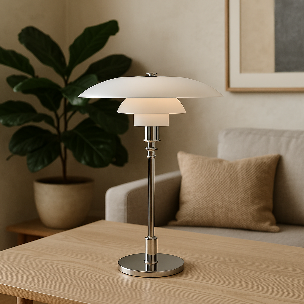 Lampe de table moderne danoise, éclairage LED. Parfaite pour créer une ambiance chaleureuse et design.
