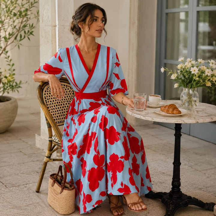 Tenue d'été bohème chic: robe longue cache-cœur fleurie femme. Confortable et élégante pour la mode.