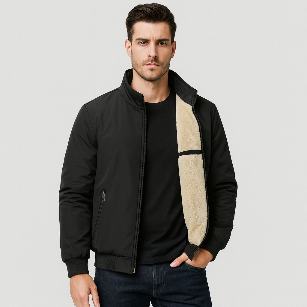 Veste chaude et confortable pour hommes, avec fermeture éclair. Tissu doux pour un look décontracté moderne en hiver.