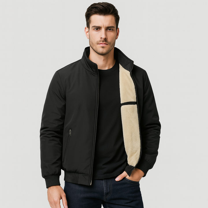 Veste chaude et confortable pour hommes, avec fermeture éclair. Tissu doux pour un look décontracté moderne en hiver.