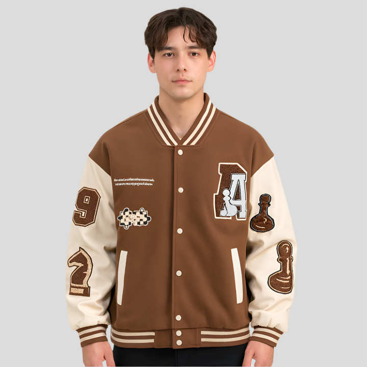 Veste varsity homme Sam rétro, style collège vintage pour mode masculine urbaine d'automne. Blouson tendance.
