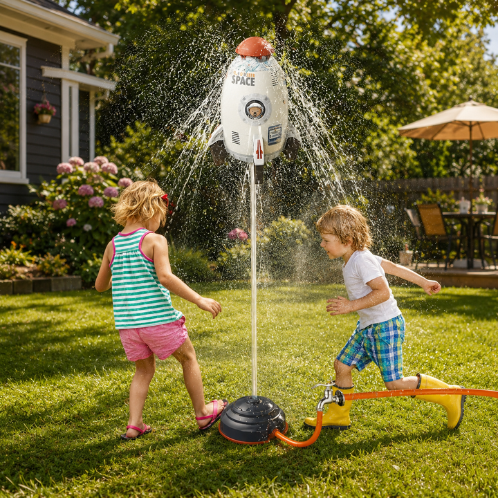 Arroseur rotatif SPLASHSPIN, parfait pour les jeux d'eau d'été et le rafraîchissement des enfants au jardin.