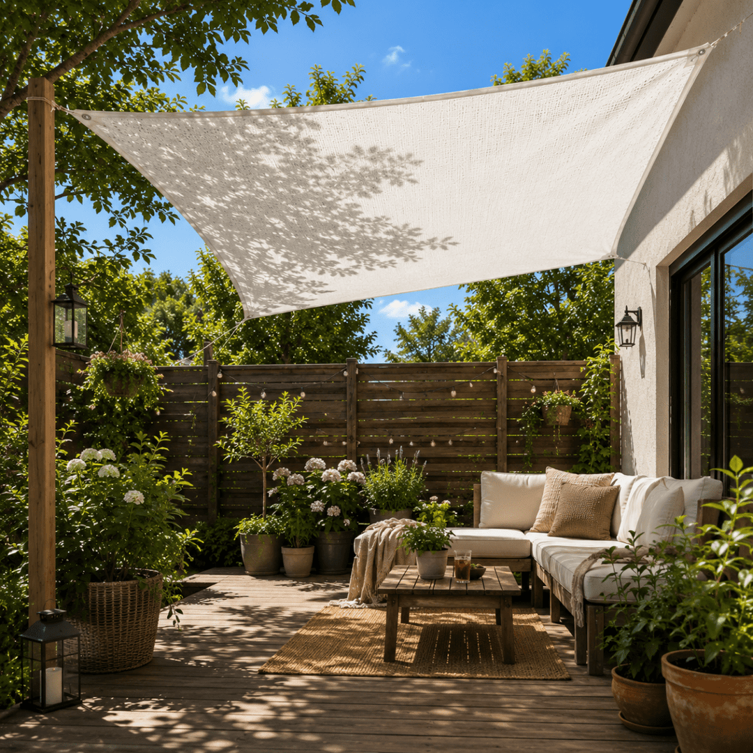 Écran d'ombre HDPE pour terrasse, protection UV optimale et fraîcheur en extérieur.