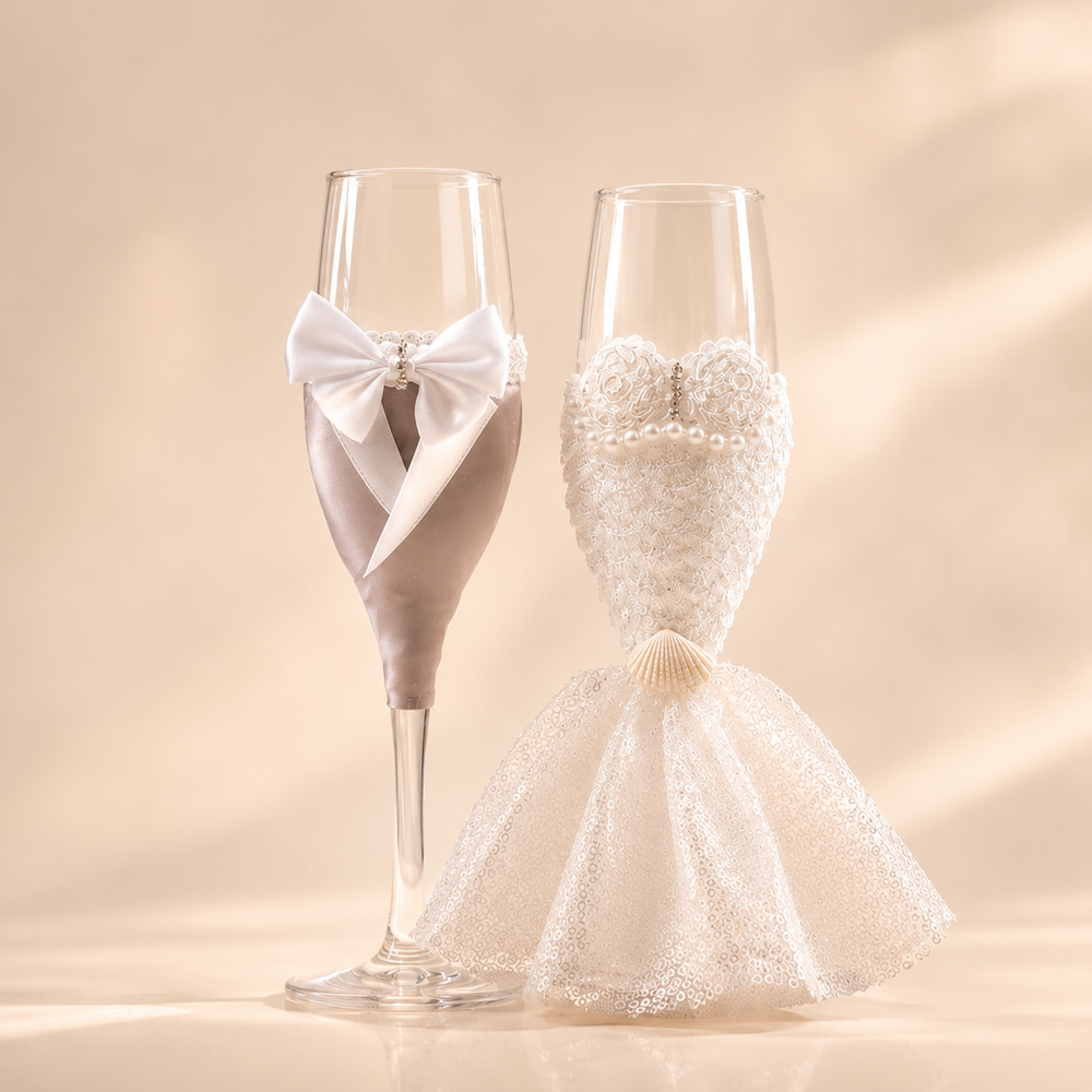 Cadeau idéal pour couple marié : deux verres à champagne décoratifs pour célébration de mariage ou fiançailles.