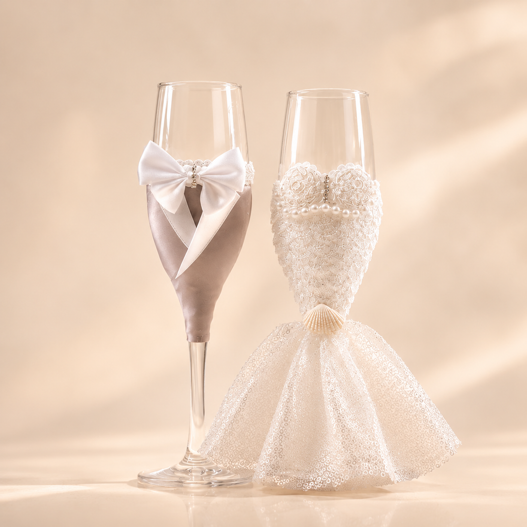 Cadeau idéal pour couple marié : deux verres à champagne décoratifs pour célébration de mariage ou fiançailles.