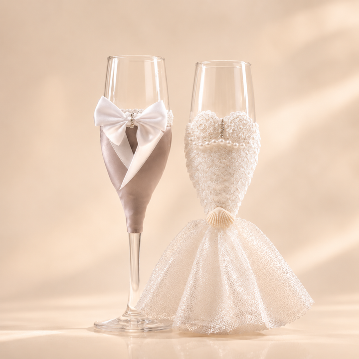 Cadeau idéal pour couple marié : deux verres à champagne décoratifs pour célébration de mariage ou fiançailles.