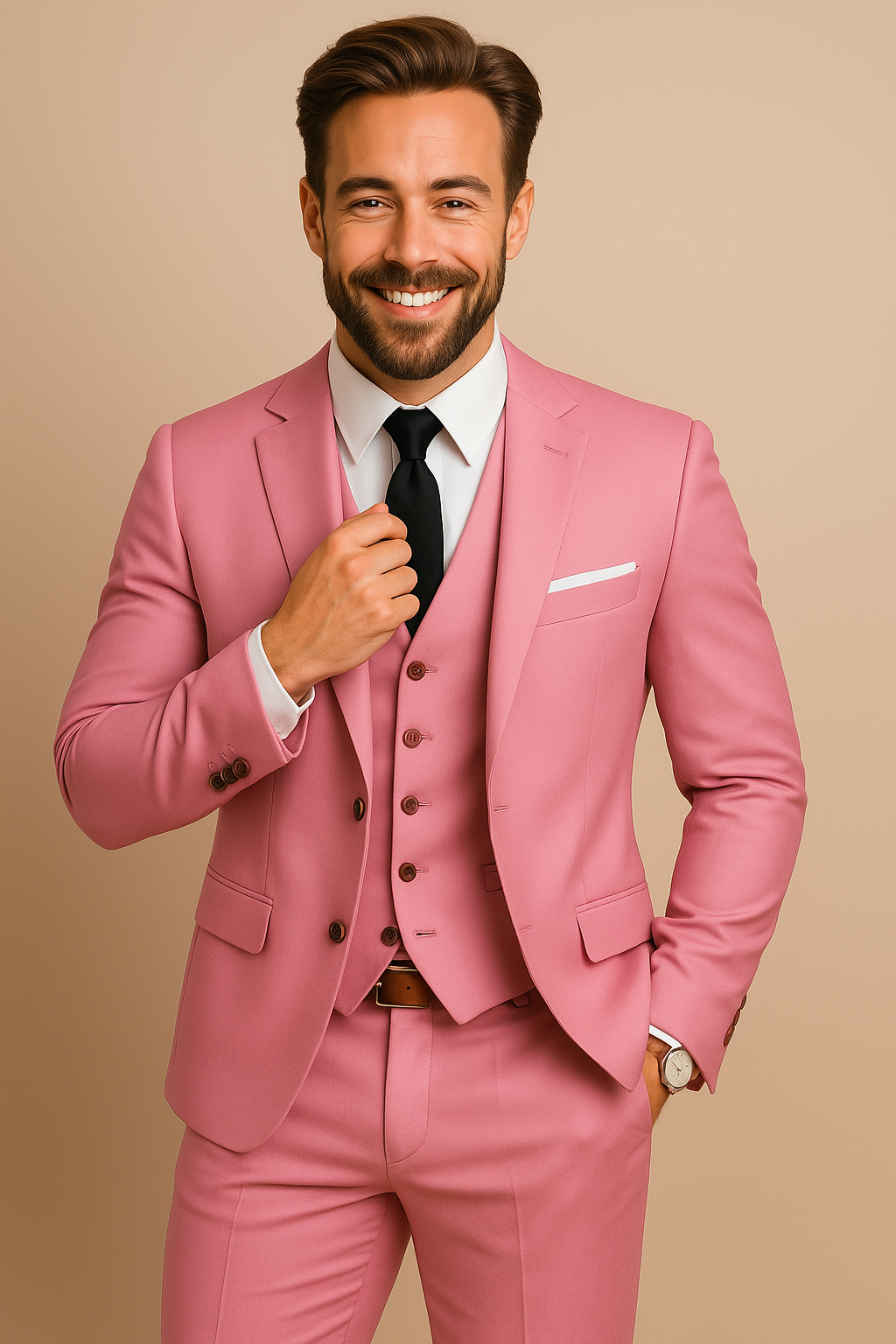 Costume homme 3 pièces slim fit élégant pour mariage ou affaires. Veste, gilet, pantalon tailleur moderne.