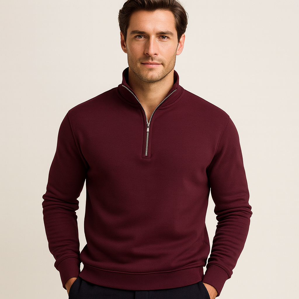 Pull homme demi-zip Lorence, maille confortable et moderne, élégant pour l'automne-hiver.