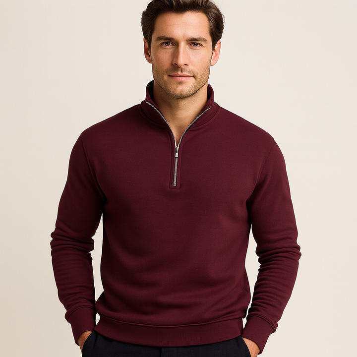 Pull homme demi-zip Lorence, maille confortable et moderne, élégant pour l'automne-hiver.