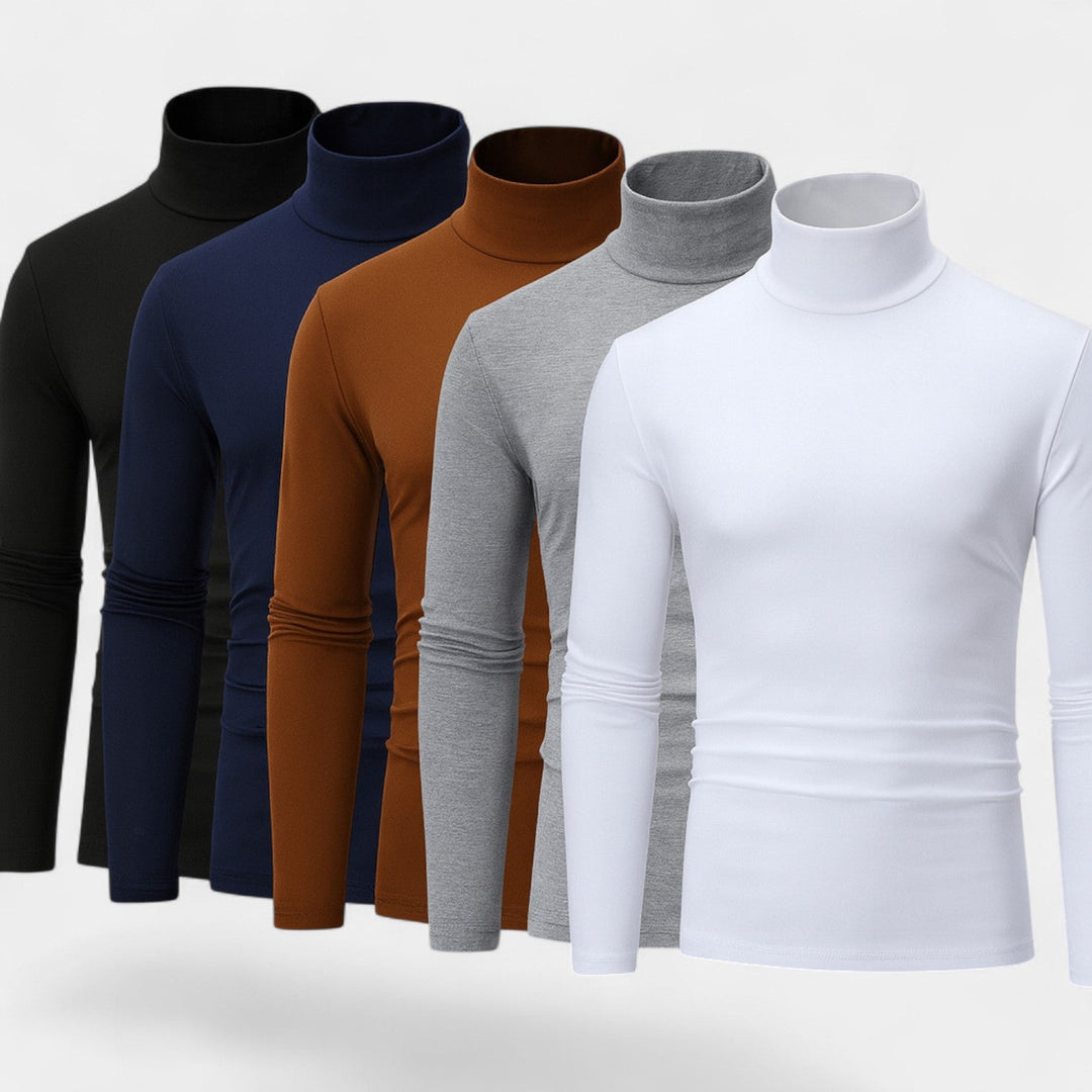 Ensemble de 3 pulls col roulé slim pour homme, tricot élégant, offrant confort et style toute saison froide.