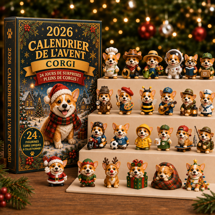 Calendrier de l'Avent Corgi suspendu, décor saisonnier charmant pour Noël, thème chien et fêtes d'hiver.