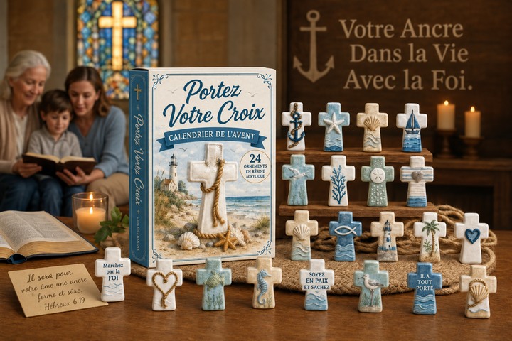 Calendrier de l'Avent chrétien pour 24 jours de réflexion spirituelle. Cadeau religieux inspirant pour la famille à Noël.