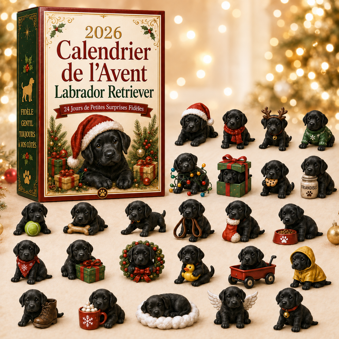 Joyeux calendrier de l'Avent Noël 2026, Labrador ludique, 24 surprises pour une festive saison.