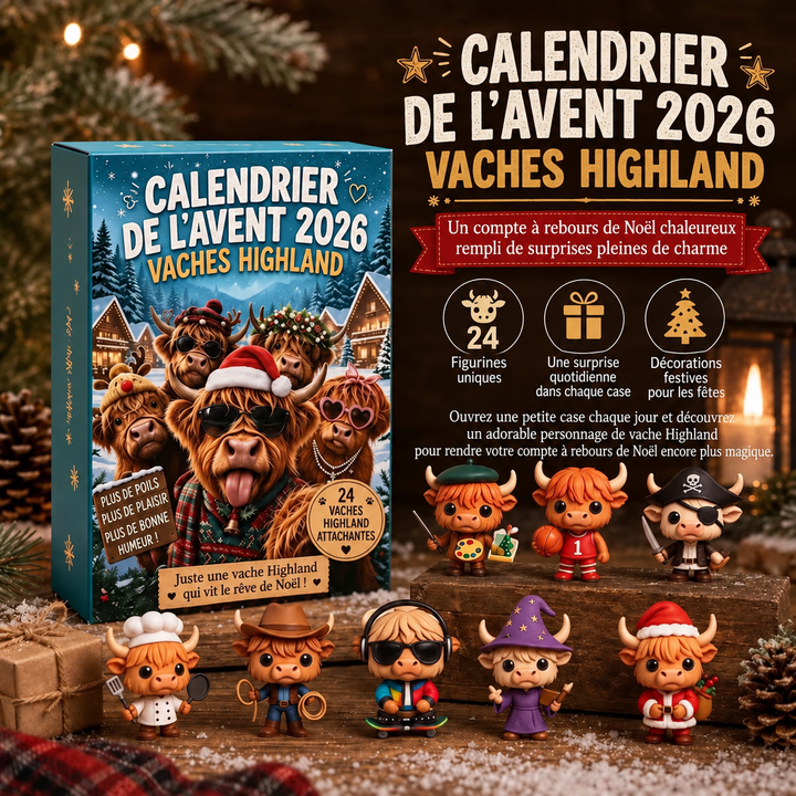 Figurines d'animaux Vache des Highlands pour Calendrier de l'Avent de Noël 2026, décompte festif.