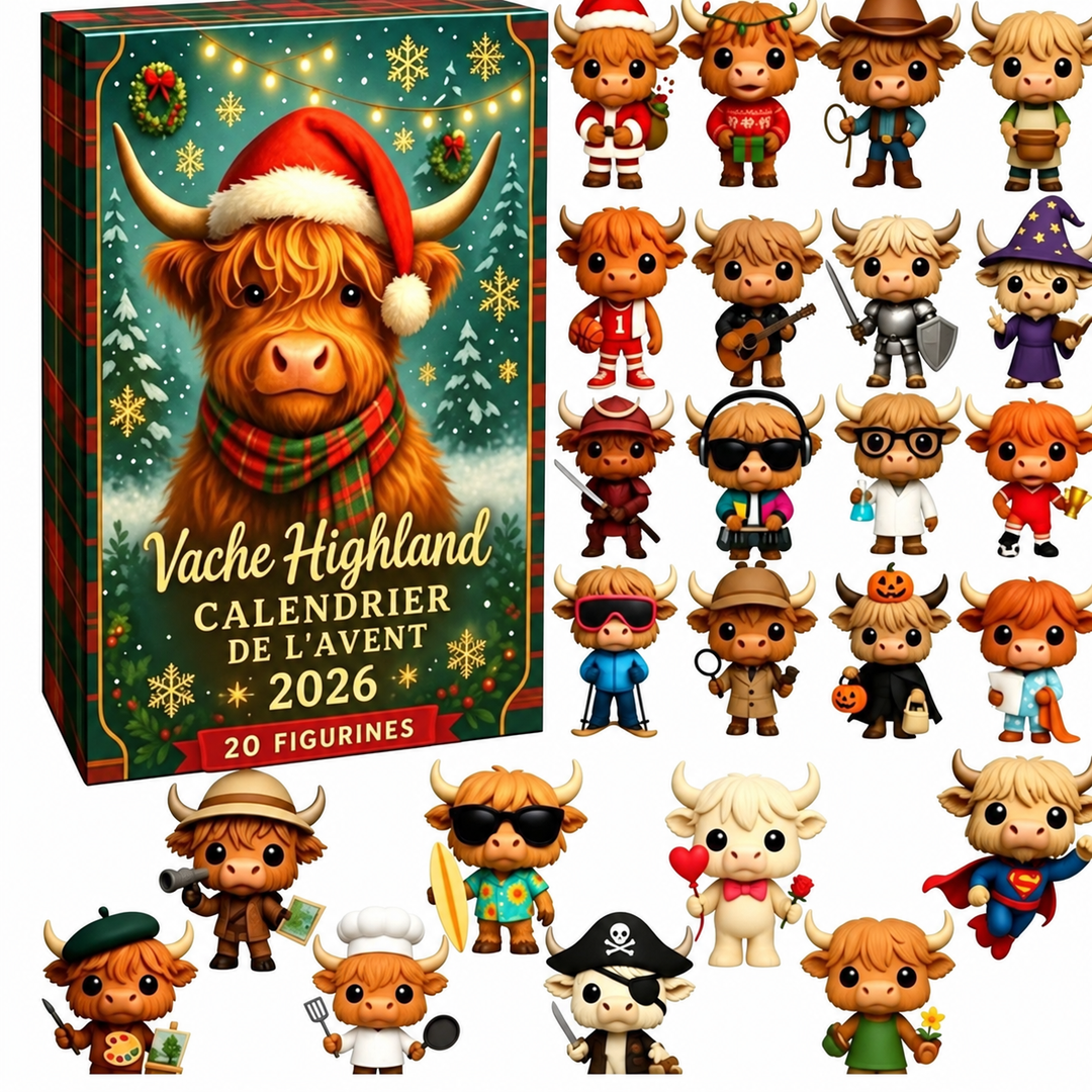 Calendrier de l'Avent Vache des Highlands 2026, 24 figurines animales de Noël.