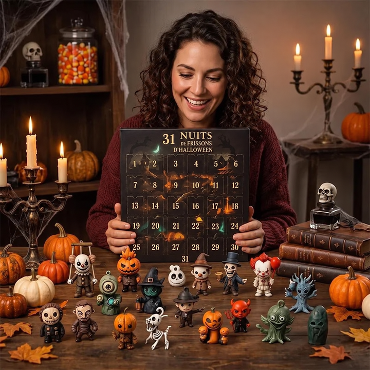 Figurines et accessoires exclusifs des 31 surprises du calendrier de l'Avent Halloween 2026.