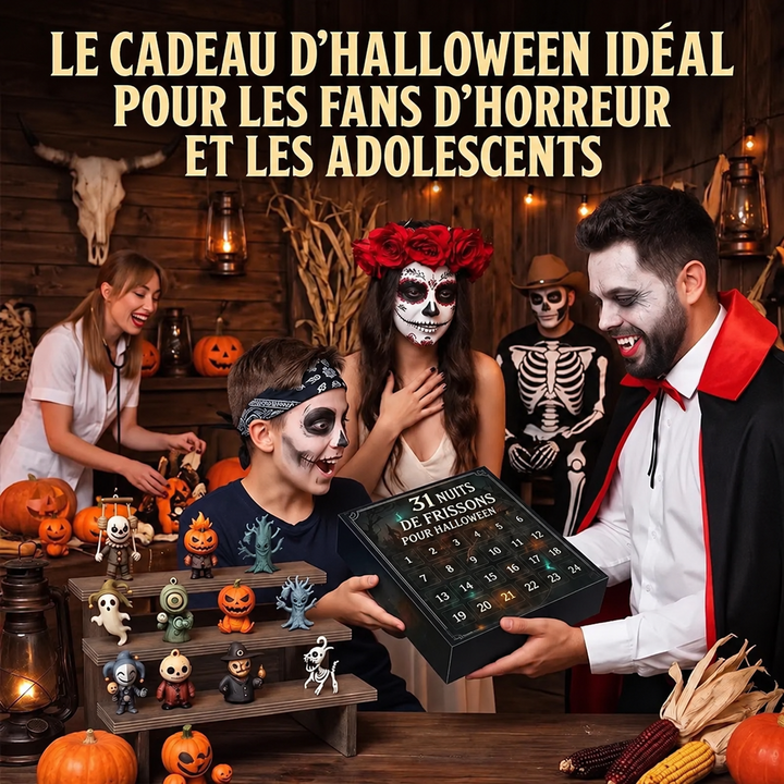Cadeau Halloween parfait : Calendrier de l'Avent 2026, offrant 31 surprises pour un compte à rebours excitant.