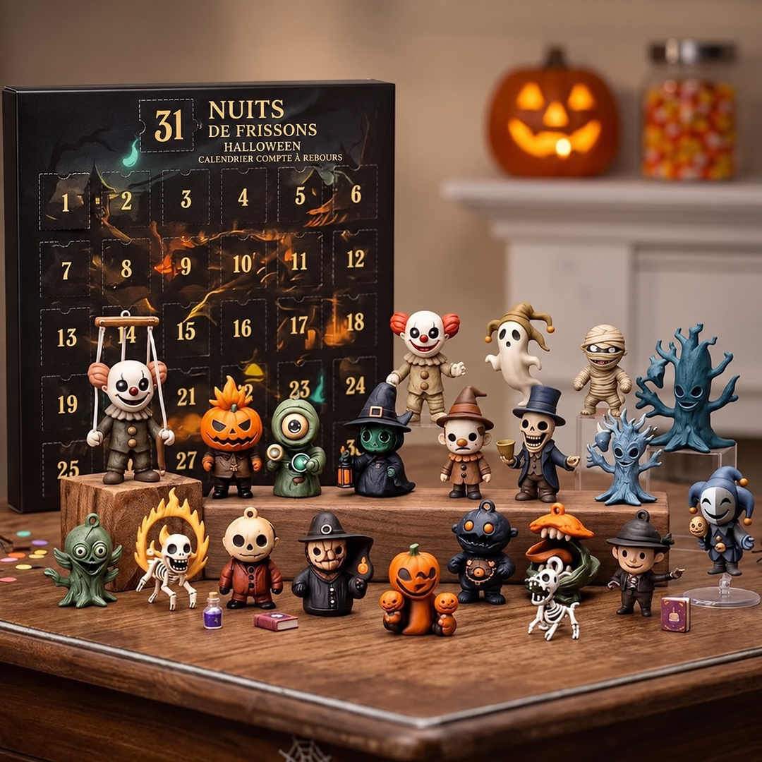 Calendrier de l'Avent Halloween 2026 avec 31 surprises mystères, idéal pour le compte à rebours d'octobre.