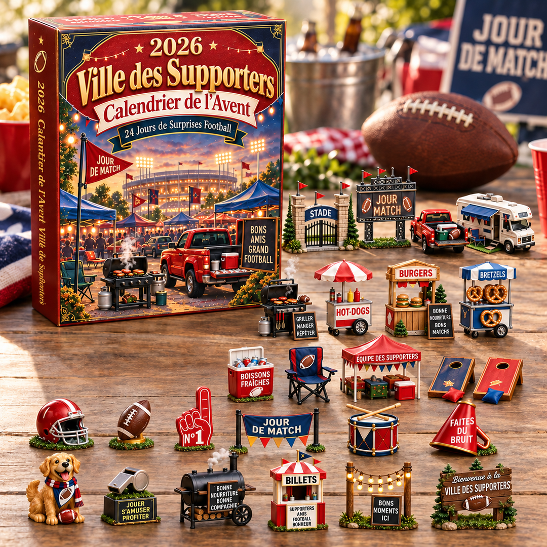 Calendrier de l'Avent football américain avec 24 surprises pour Noël, idéal pour fans et décoration festive.