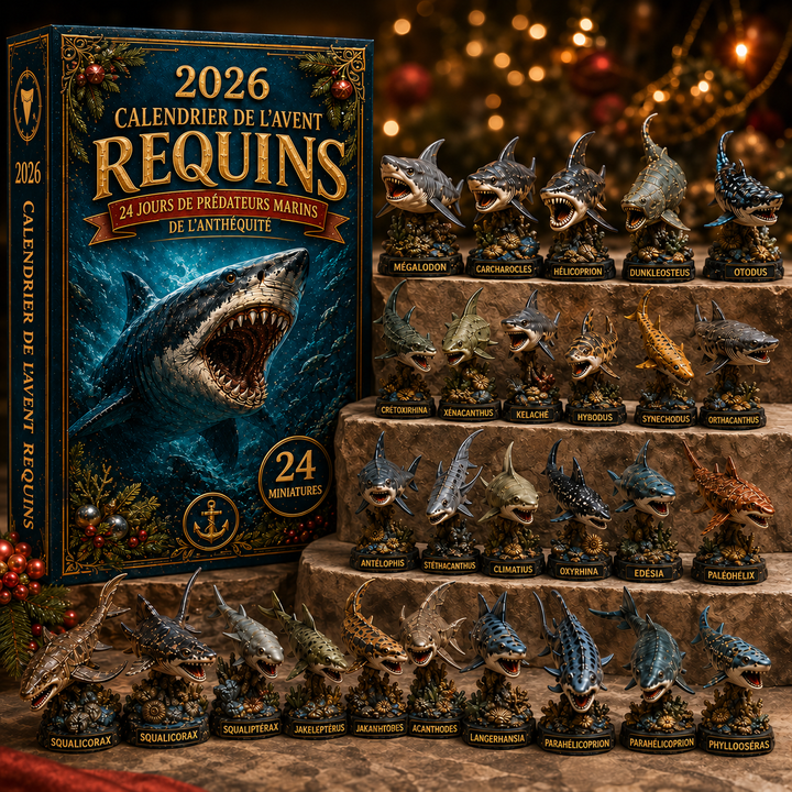 Apprenez la préhistoire marine avec le Calendrier de l'Avent Requins Préhistoriques 2026, cadeau éducatif enfants.