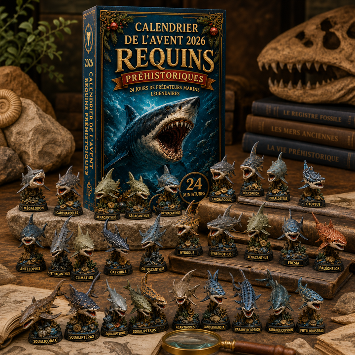 Chaque jour, une découverte marine. Calendrier de l'Avent éducatif Requins Préhistoriques pour enfants, Noël 2026.