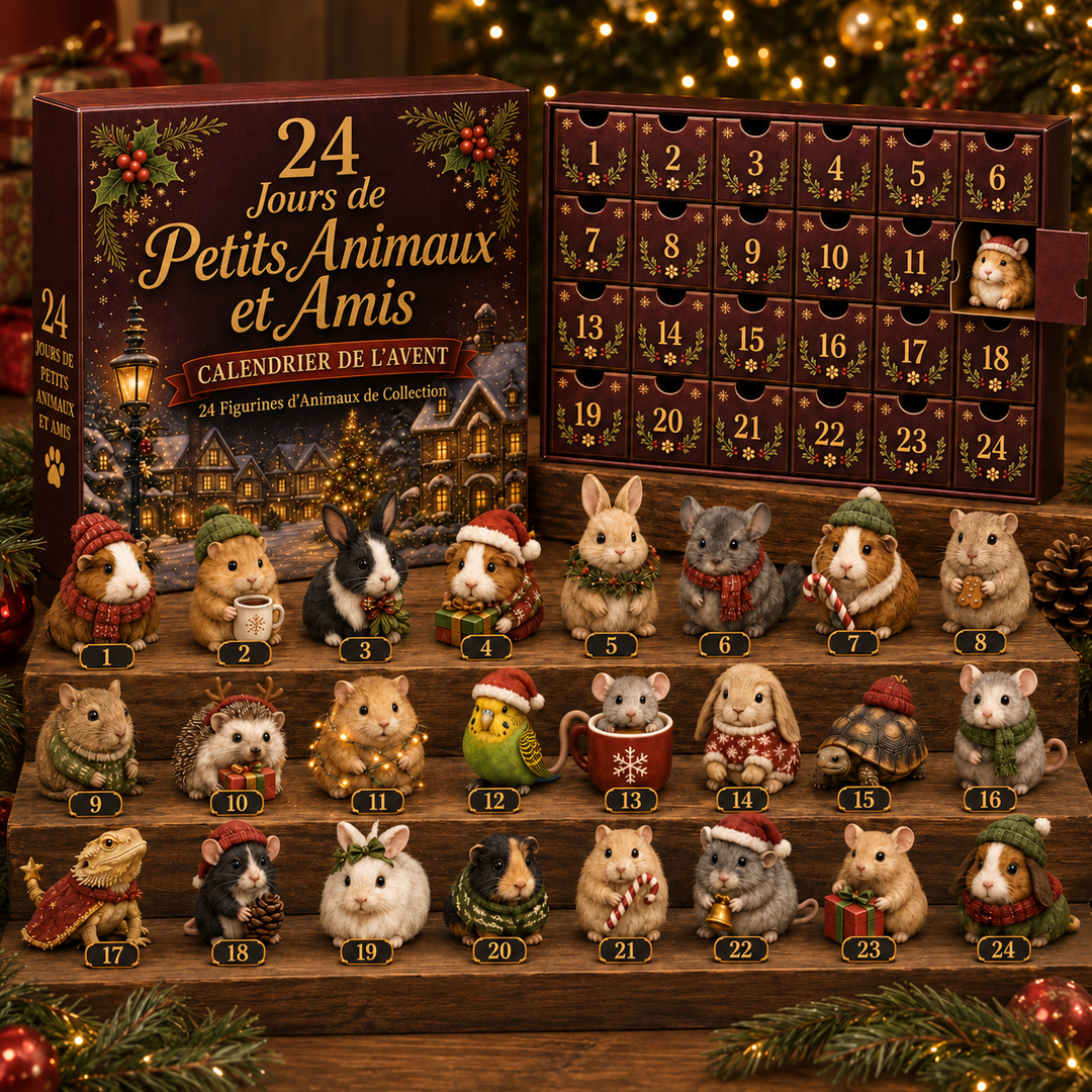 Accessoire de Noël indispensable: Calendrier de l'Avent pour petits animaux, offrant une surprise chaque jour de fête.