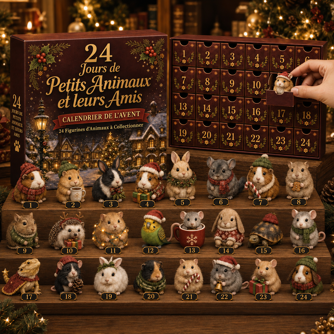 Calendrier de l'Avent 24 jours pour petits animaux, rempli de jouets et friandises, cadeau de Noël idéal.