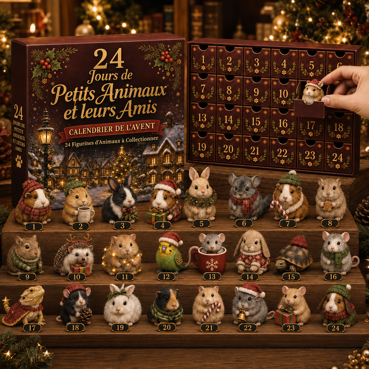 Calendrier de l'Avent 24 jours pour petits animaux, rempli de jouets et friandises, cadeau de Noël idéal.