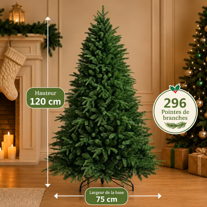 Sapin de Noël artificiel pré-éclairé, options de lumière variées pour une saison lumineuse.