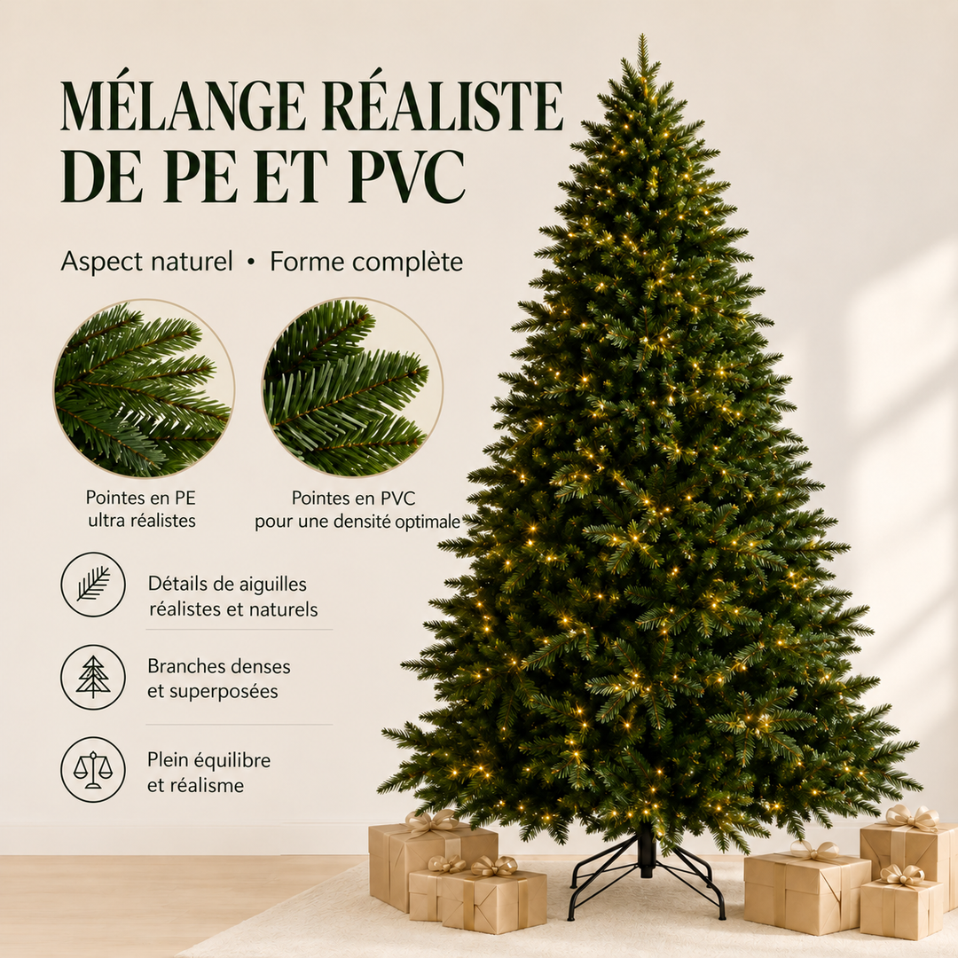 Sapin artificiel décoré pour intérieur, parfait pour créer une atmosphère joyeuse de Noël.