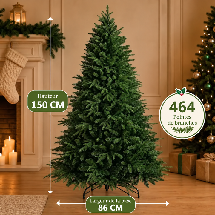 Sapin de Noël artificiel premium avec lumières intégrées, crée une magie de Noël à l'intérieur.