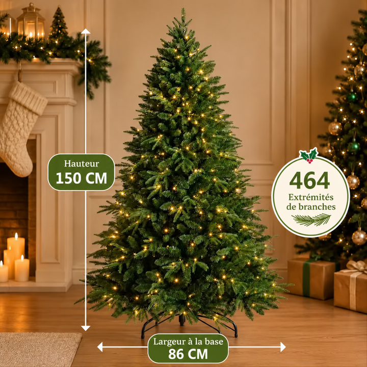 Grand sapin de Noël artificiel PVC PE, réaliste, idéal pour décorer l'intérieur pendant les fêtes.