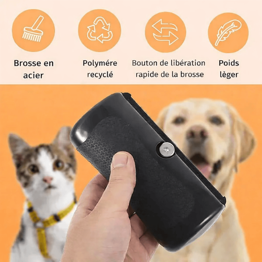 Brosse ergonomique pour un toilettage efficace et sans effort. Démêle et retire les poils des chiens et chats, améliorant le pelage.