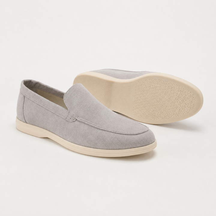 Mocassins casual homme gris, semelle plate, confort pour le quotidien, faciles à enfiler.